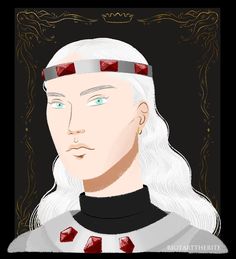 a digital painting of a man with long white hair and wearing a crown on his head