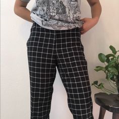 -Never Worn -Smoke Free -Pockets Black Summer Pants With Welt Pockets, Casual Plaid Pants With Welt Pockets, Casual Plaid Bottoms With Welt Pockets, Black Bottoms With Welt Pockets For Summer, Plaid Dress Pants, Jumpsuit Trousers, Plaid Dress, Pants Color, Dress Pants