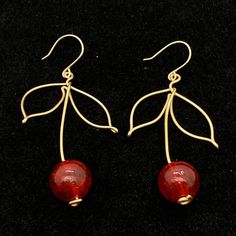 Handmade Cherry Jewelry For Party, Handmade Copper Wire Earrings For Gifts, Handmade Cherry Colored Round Bead Jewelry, Red Copper Wire Wrapped Jewelry, Red Copper Wire Jewelry Gift, Red Wire Wrapped Copper Jewelry, Copper Beaded Earrings With Round Beads As Gift, Copper Beaded Earrings With Ear Wire As Gift, Copper Beaded Earrings Gift