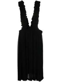 black sheer panelling ruched detailing gathered detailing wide shoulder straps two side inset pockets pleated skirt mid-length Dungarees Style, Midi Dress Black, Dress Crafts, Pinafore Dress, Vestido Casual, Dungarees, Comme Des Garcons, Black Midi Dress, Nordstrom Dresses