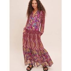 Nwt -Versatile Maxi Dress. Purple Motiff With Multi Pattern Paisley Floral Design. Shirt Dress With Full Buttons And Pockets Dress Up With Heels Or Boots Or Down With Sandals...Endless Possibilities Approx 17 ½" Pit To Pit Outside Fabric Is Sheer Ut Has A Built In Slip Nwt - No Stains Or Snags Pet Free - Smoke Free Home Maxi Shirts, Multi Pattern, Maxi Shirt Dress, Paisley Floral, Dress Purple, Pocket Dress, Endless Possibilities, Anthropologie, Paisley