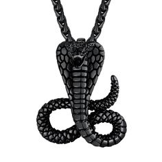 PRICES MAY VARY. ✍Material: Made of 316L stainless steel,black plated,corrode, non-deformable, and hypoallergenic. High polished surface, smooth and comfortable to wear. 🐍Design: Cobra snake pendant necklace for men, snake is seen as a powerful totem that represents the source of life. When snake elf animals appear in your life, it may mean opportunities for healing, changes, important transitions, and increased energy are emerging. 📌Dimensions: Pendant size: 1.5''*1.24''; Chain length: 22''+2 Satanic Necklace, Satanic Jewelry, Cobra Snake, Python Snake, Increased Energy, Snake Pendant, Snake Jewelry, Gothic Necklace, Snake Necklace