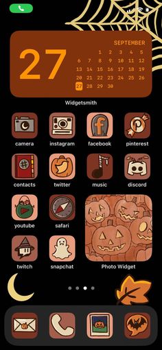 an image of a calendar with pumpkins and spider webpage icons on the screen