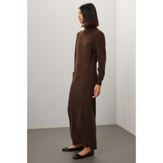 Brown knit (30% Wool, 30% Viscose, 30% Polyamide, 10% Cashmere). Sweater Sheath. Long sleeves. Turtleneck. Pull on. 47" from shoulder to hemline. Imported. Long Stretch Sweater Dress For Fall, Brown Stretch Long Sleeve Maxi Dress, Stretch Turtleneck Knit Dresses, Stretch Knit Turtleneck Dress, Casual Turtleneck Sweater Dress For Work, Knit Stretch Turtleneck Dresses, Elegant Knit Turtleneck Dress, Winter Formal Stretch Maxi Dress, Formal Stretch Maxi Dress For Winter