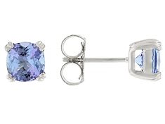 2.39ctw Cushion Tanzanite Rhodium Over Sterling Silver Stud Earrings. Measures Approximately 0.23"L x 0.23"W. Push backings. Tanzanite Earrings With Prong Setting, Anniversary Tanzanite Earrings With Prong Setting, White Gold Tanzanite Earrings With Brilliant Cut, Fine Jewelry Tanzanite Earrings In White Gold, White Gold Tanzanite Gemstone Earrings, White Gold Tanzanite Earrings Fine Jewelry, Silver Tanzanite Earrings For Anniversary, Silver Tanzanite Earrings In Fine Jewelry Style, Silver Tanzanite Earrings Fine Jewelry