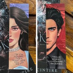 two bookmarks with the same image on them, one in black and one in red