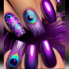 24 Count Press On Nails Vibrant Peacock Feathers Design Long Square Includes Jelly Glue And Nail File New Nail Art Viola, Nails Vibrant, Dark Nail Art, Peacock Nails, Peacock Feather Design, Purple Nail Art, Long Press On Nails, Purple Nail, Coffin Press On Nails