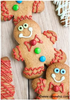 gingerbread cookies decorated with icing and candy eyes