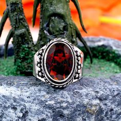 Women Garnet Ring- Handmade 925 Sterling Silver Ring- Red Oval Ring- Birthday Gift -Christmas Gift-Gift for Her- Garnet Wide Band Ring 》D E T A I L S《 ✦Metal : 925 Sterling Silver ✦Weight : 4.93 Gram Approx ✦Gemstone : Garnet Hydro ✦Stone Size : 14 x 10 MM Approx ❣❣ Handmade Item ❣❣ **This ring is Made To Order** 》G EM S T O N E D E T A I L《 **Gemstone structure may vary from the image as two gemstones do not have the same structure** If you want to see the picture of gemstone, then feel free to Edgy Jewelry, Wide Band Ring, Birthday Ring, Oval Ring, Garnet Ring, Oval Rings, Wide Band Rings, Garnet Rings, Oxidized Sterling Silver