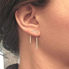 Staple line ear jackets stud set,ear jacket pair and stud pair,mix and match,earring jackets,double sided earring,front back earring Double Piercing, Double Sided Earrings, Jacket Earrings, Front Back Earrings, Ear Jacket Earring, Earring Jackets, Diane Kruger, Ear Jacket, Stud Set