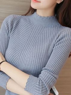 Women Mock Neck Ruffles Sweater Long Sleeve Knitted Bottoming Solid One SizeShoulder:28-44cm Bust:86-100cm Length:55cm Sleeve Length:54cm Size mearsured by ourselves,sometimes has some errors, but always within 3cm."- ": refers to the elastic range of the clothes. Winter Sweater With Ruffles And Stretch, Winter Stretch Sweater With Ruffles, Long Sleeve Sweater With Ruffles And Stretch, Long Sleeve Ruffled Stretch Sweater, Stretch Ruffled Long Sleeve Sweater, Casual Winter Sweater With Ruffles, Korea Autumn, Spring Sweater Outfits, Ruffle Sweater