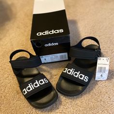 Brand New Never Been Worn Size 4 In Kids Unisex Sandals Adidas Black Synthetic Sport Sandals, Adidas Non-slip Sport Sandals For Beach, Black Adidas Sandals For Summer, Black Adidas Slide Sandals, Black Adjustable Sporty Sandals, Adidas Sandals For Spring Vacation, Adidas Open Toe Sandals For Vacation, Adidas Sporty Sandals With Round Toe, Adidas Black Sport Sandals For Summer