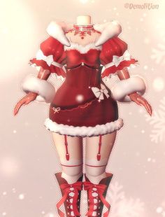 a digital painting of a woman dressed in santa claus's outfit and boots with snowflakes on the background