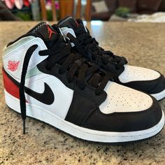 Youth Boys Size 7 Fits A Women’s Size 8 Air Jordan 1 Mid Red, Jordan 1 Mid Red, Air Jordan 1 Mid, Mint Color, Jordan 1 Mid, Kids Nike, White Nikes, Air Jordan 1, Jordan 1