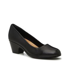 Clarks-Emily2 Pump Look perfectly polished in this pair. The Emily2 pump from Clarks features a comfortable padded insole and a sturdy block heel for all-day support. Complete with a classic silhouette and a neutral color that seamlessly blends with any formal look. Formal Look, Formal Looks, Classic Silhouette, Neutral Color, Black Pumps, Neutral Colors, Block Heels, Leather Upper, Slip On