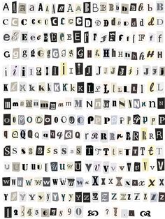 the alphabet is made up of letters and numbers in black and white, with different colors