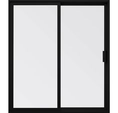 an open sliding glass door with black frame and frosted glass on the outside side