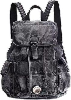 Trendy Canvas Backpack With Pockets, Grunge Style Travel Backpack, Black Denim Travel Bag, Black Cotton Backpack With Pockets, Grunge Backpack For Everyday Use, Casual Gray Backpack For Back To School, Denim Backpack, Travel Rucksack, Denim Women