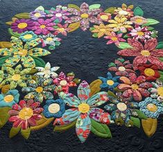 a close up of a quilt with flowers on it