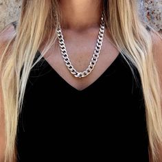 A Handmade sterling silver 925 large heavy classic chain necklace. Approx. weight (55cm): 96.5gr Approx. weight (60cm): 105gr Chain link width: 11.38mm Chain link thichness: 3.04mm The necklace is made of sterling silver 925 and is water resistant. All of our chain link products go through the same process. Full oxidization, cleaning and polishing/brushing. The oxidization (blackening) is left in the cracks and in between the links in order to give the piece body and a more dramatic look. This n Heavy Chain Necklace, Silver Link Necklace, Silver Link Chain, Curb Chain Necklace, Heavy Chain, Unisex Necklace, Sterling Silver Chain Necklace, Chain Silver, Silver Chain Bracelet