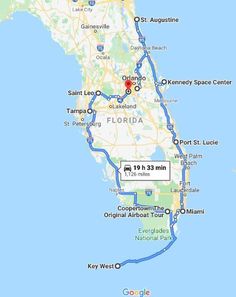 a map that shows the route to florida