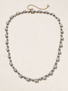 Extremely rare and collectible, Stephanie Windsor's rivière necklace dates back to circa 1890. It's cast from silver and gold and has naturally developed a beautiful patina over time. The 19.00-carats of shimmering diamonds are rose-cut and collet-set - both typical techniques of jewelry from the Georgian era. Vintage Formal Diamond Necklace With Single Cut Diamonds, Antique White Gold Necklace With Single Cut Diamonds, Antique White Gold Diamond Necklace With Single Cut Diamonds, Vintage Formal Necklace With Single Cut Diamonds, Vintage Single Cut Diamond Necklace For Formal Occasions, Vintage Single Cut Diamond Necklaces For Formal Occasions, Vintage Necklace With Single Cut Diamonds For Formal Occasions, Vintage Gold Necklace With Single Cut Diamonds, Vintage Diamond Necklace With Rose Cut Diamonds