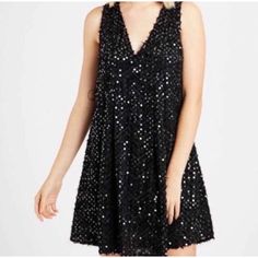 New With Tags Size Small Black Short Sequined Dress Retailed For $99 Sequined Dress, New Years Dress, Rayon Pants, Jelly Shoes, Altard State, Altar'd State, Pajama Shirt, Sleeveless Mini Dress, V Neck Dress