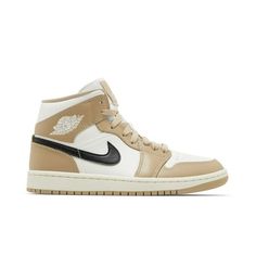 Women's Air Jordan 1 Mid Sail/Black-Desert Size: 12.  Color: White.  Gender: female.  Age Group: adult. Black Desert, Canvas Slip On Shoes, Comfortable Walking Shoes, Jordans Women, Womens Air Jordans, Nike Air Max For Women, Womens Jordans, Mid Top, Kids Jordans