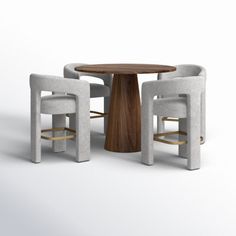 the table and chairs are made out of concrete, with wood inlays on each side