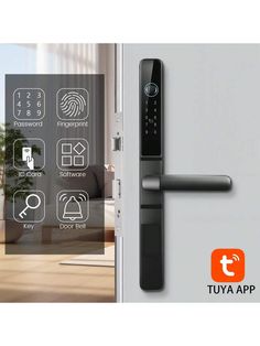 an electronic door lock is open and showing icons