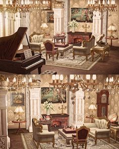 a living room filled with furniture and a grand piano