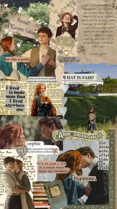 the collage has many different pictures and words on it, including an image of two people