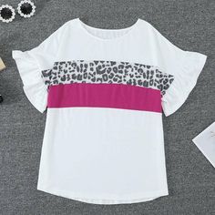 Summer Women Tshirts Vintage Splicing Tshirt Plus Size 2xl Aesthetic Clothes Tops for Fashion Women's Sundress Clothing Women's Sundress, Tshirts Vintage, Women Tshirts, Clothes Tops, White Leopard, Simple Tshirt, 50 Fashion, Types Of Collars, Vintage Tshirts