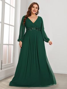 Stylish Plus Size Chiffon Formal Evening Dresses with Long Lantern Sleeves Gown For Plus Size Women, Plus Size Evening Gown, Formal Maternity Dress, Plus Size Gowns, Chiffon Evening Dresses, Long Sleeve Evening Dresses, Evening Dresses Plus Size, Dress Chiffon, Formal Dresses For Weddings