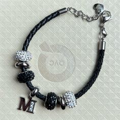 Never Worn. Adorable Bracelet. Genuine Leather And Stainless Steel. Elegant Personalized Silver Leather Bracelet, Silver Stainless Steel Leather Bracelet For Everyday, Everyday Silver Stainless Steel Leather Bracelet, M Bracelet, Qvc Jewelry, Initial M, Cute Bracelets, White Silver, Womens Jewelry Bracelets