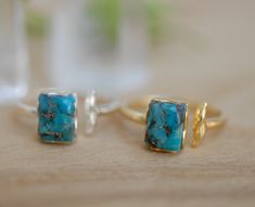 Copper Turquoise Ring * Gold * Adjustable * Bridal * Wedding * Wrap * Boho * Jewelry *Gemstone *Mermaid *Blue* BJR094 Turquoise Gold Ring, Rose Quartz Stone, Copper Turquoise, Turquoise Sterling Silver, Turquoise Stone, Sterling Ring, Boho Jewelry, Gold Vermeil, Sterling Silver Ring