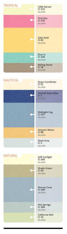 an info sheet showing the different types of colors in each color scheme, including blue, yellow and pink