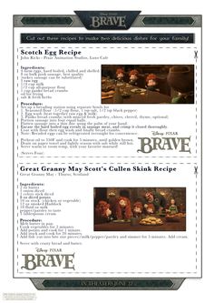 the menu for brave is shown with pictures of people eating and drinking at a table