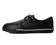 Normal is boring! Get ready to hit the stage or the streets in these vulcanized sneakers that reimagines our former creeper sneaker silhouette with bold & modern twists. Features one of our popular upper styles of black leather with classic D-rings & iconic interlace detailing along the front. The VLK collection features a more streamlined and sleeker look compared to our past creeper sneaker designs. In addition to its' updated form, the vulcanized sneakers have removable insoles with a Edgy High-top Sneakers With Vulcanized Sole For Streetwear, Punk Black High-top Sneakers For Streetwear, Edgy Sneakers With Vulcanized Sole For Streetwear, Edgy Low-top Sneakers With Vulcanized Sole, Black Punk Sneakers For Streetwear, Edgy High-top Sneakers With Vulcanized Sole, Punk Sneakers With Studded Rubber Outsoles For Streetwear, Black High-top Sneakers With Spikes For Streetwear, Punk Streetwear Sneakers With Studded Outsoles