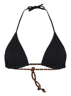 black/brown stretch-design braided straps triangle cup halterneck tie fastening rear tie fastening square open back elasticated underband unlined Be mindful to try on swimwear over your own garments. Versace Outfit, Be Mindful, City Dress, Iconic Bags, Braided Strap, Summer Beach Wear, Ballet Flat Shoes, Pump Sandals, Ski Wear