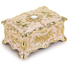 a pink and gold jewelry box on a white background