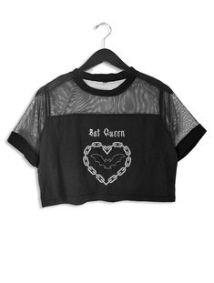 Bat Queen Mesh Crop Top - In Control Clothing Gothic Oc, Alt Style Outfit, Embrace Your Dark Side, Goth Tops, Fishnet Crop Tops, Black Background Design, Alt Clothes, Clothing Wishlist, Chain Heart