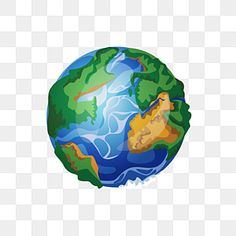 an image of the earth with water and land on it, as well as other things in