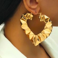 Gold Plated Heart Earrings Gold Hoop Earrings For Valentine's Day Party, Valentine's Day Party Pierced Hoop Earrings, Valentine's Day Party Hoop Earrings Pierced, Trendy Heart-shaped Hoop Earrings For Party, Trendy Heart Hoop Earrings For Party, Trendy Gold Heart Earrings For Party, Gold Hoop Earrings With Heart Charm For Party, Chic Gold Metal Heart Earrings, Party Earrings With Open Heart Shape