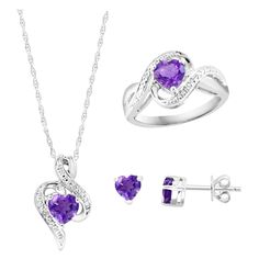 Sterling Silver & Natural Amethyst Suite Ring , Earring & Pendant with Chain Beautiful full suite of Heart shape Amethyst and Zirconium Sterling Silver and Natural Amethyst Suite Ring , Earring & Pendant with Chain Sterling Silver weight 7.5 gm Pure sterling silver which will not tarnish over time. Earring has Push Back and Post Ring is 6.5 and chain is 18 inch long I guaranteed you will be very happy . Super fashionable and amazing bling. Great for Birthday or Christmas gift. It will come in a Heart Shaped Jewelry, Ring Earring, Jewellery Sets, Pendant With Chain, Royal Jewelry, Lovely Jewellery, Gorgeous Jewelry, Bulk Order, Bling Bling