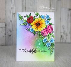 a card with flowers on it that says you are beautiful inside out