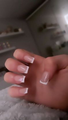 Short Medium French Tip Acrylic Nails, Short French Tips With Initial, Small Frenchies Nails, Short Acrylic Nails For Cheer, Short French Tip Acrylic Nails With Cross, Biab Nail, Pink Girly Things, Nails Inspo