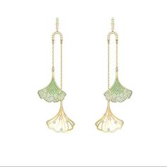 Absolutely Stunning Out Of This Works Amazing Ginkgo Leafs Earrings Authentic All Stamps Are Present: A Swan, 925, Clear Pushbacks Are Branded Too No Box Included At This Price Luxury Green Teardrop Chain U-Shape Musical Tuning Fork 2-Dangle Strands Chained Fans In Elaborate Details Incrusted With Green & White Sapphire Made With Swarovski Crystals Dangle Stud Pin Earrings. Teardrop Green Emerald & White Sapphire Silver Gold Chandelier Million Stars Shine Earrings. Add Something Sparkling To You Elegant Green Leaf-shaped Earrings, Elegant Green Leaf-shaped Jewelry, Silver Dangle Earring, Fantasy Items, Aqua Party, Swarovski Jewelry Earrings, Luxury Green, Ginkgo Tree, Tuning Fork