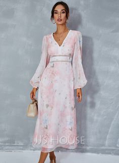 V-Neck Elegant Vacation A-line Chiffon Midi Dresses (295265673) - JJ's House Cocktail Dresses With Sleeves, Mother Of Bride Outfits, Mother Of Groom Dresses, Chiffon Midi Dress, Tea Length Dresses, Tulle Prom Dress, Groom Dress, Midi Maxi Dress, Long Sleeve Midi