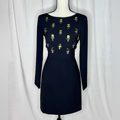 Size: 38 Or 8 Condition: Excellent Details: Invisible Side Zipper Length: Mini Fitted Embellished Mini Dress For Workwear, Embellished Mini Dress For Work, Embellished Mini Workwear Dresses, Embellished Mini Dress For Casual Workwear, Embellished Mini Dress, Black Long Sleeve, Black Green, Side Zipper, Colorful Dresses